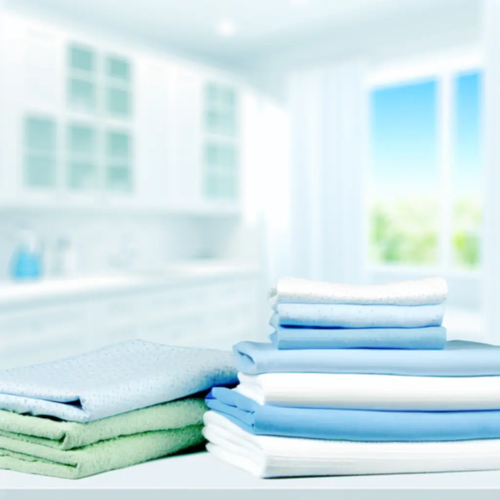 Stos świeżo wypranej, złożonej białej pościeli oraz ręczników