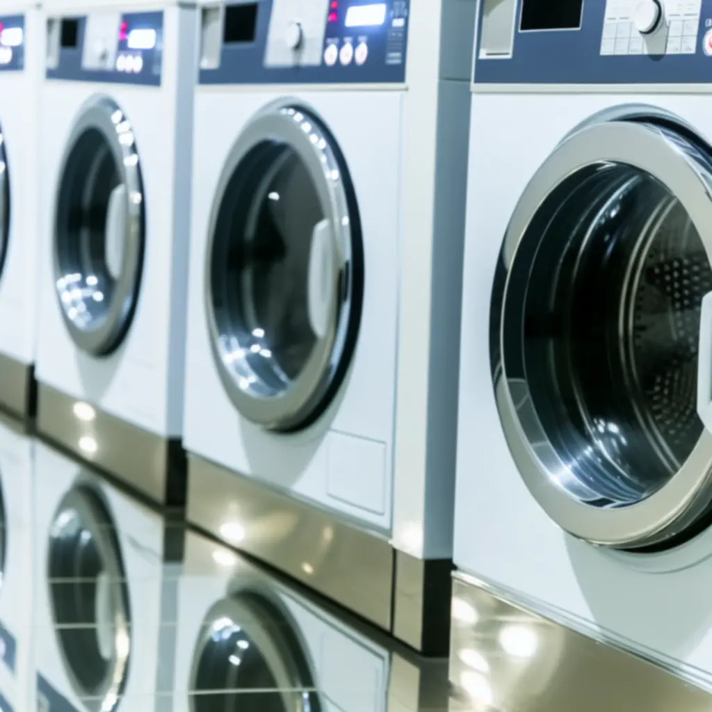 Nowoczesne pralki i suszarki w czystej pralni samoobsługowej